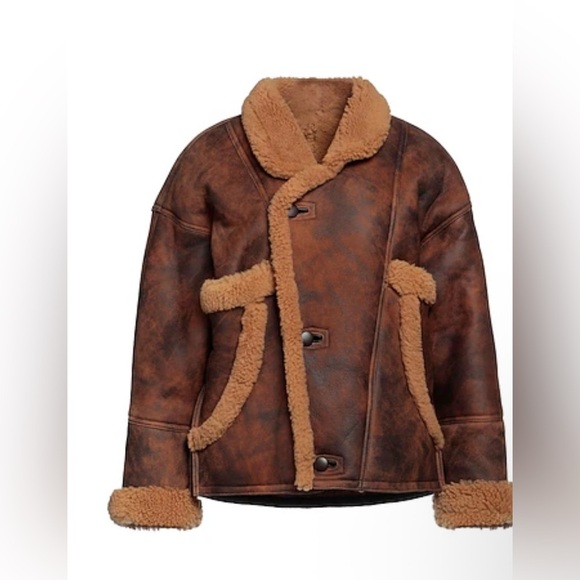 Sandro Paris Shearling Leather Coat – Size 40 - Picture 3 of 16